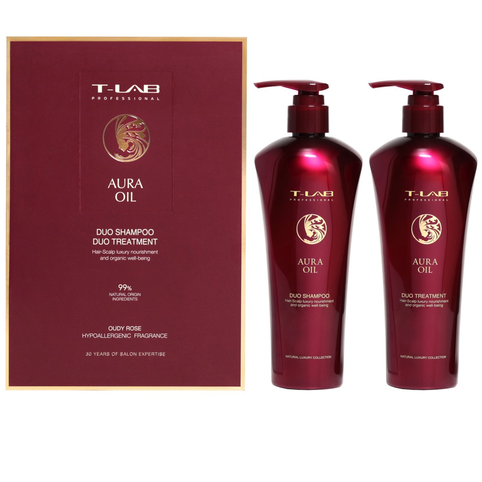 T-LAB Aura Oil haarset in de luxe zwarte geschenkdoos